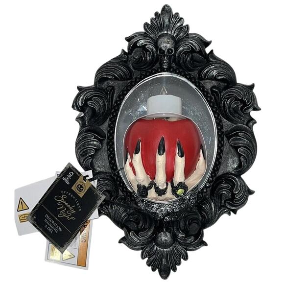 Spooky Night LED Lighted Witch Hand With Poison Apple Mirror Halloween Decor NEW - Picture 2 of 11